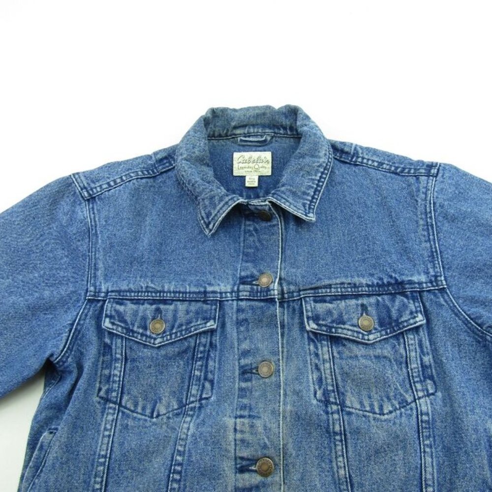 Cabelas Denim Jean Jacket Womens Size Large Blue Trucker Style Button Down - Picture 5 of 7
